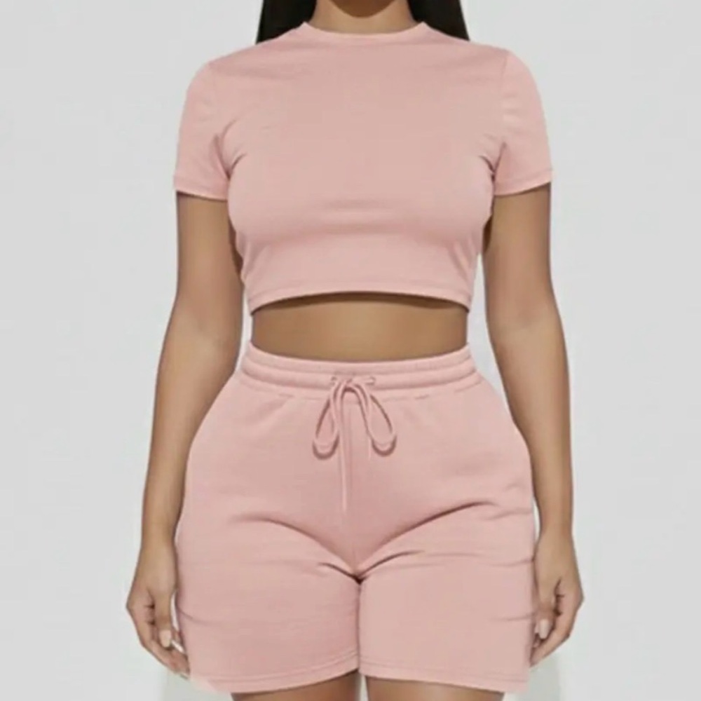 Pink Crop Top and Shorts Set